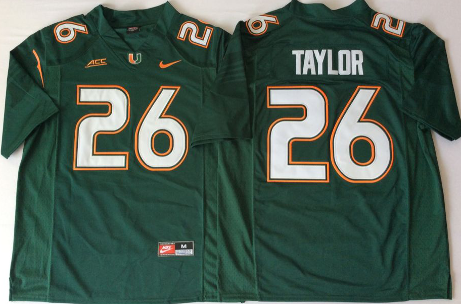 NCAA Men 2018 Miami Hurricanes Green #26 TAYLOR